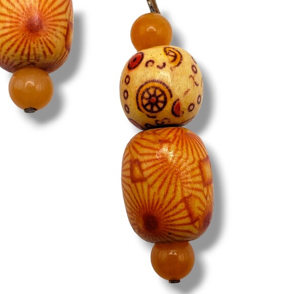African Sese Wood Bead Dangle Drop Hook Earrings Boho Lightweight - Picture 3 of 6